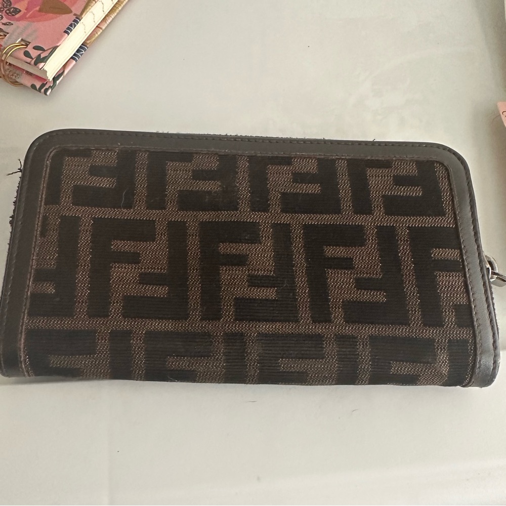 FENDI Zucca Canvas Leather Zippy Zip Around Long Wallet